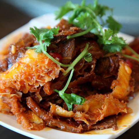 Beef Tripe Hot Pepper Sauce, photographed