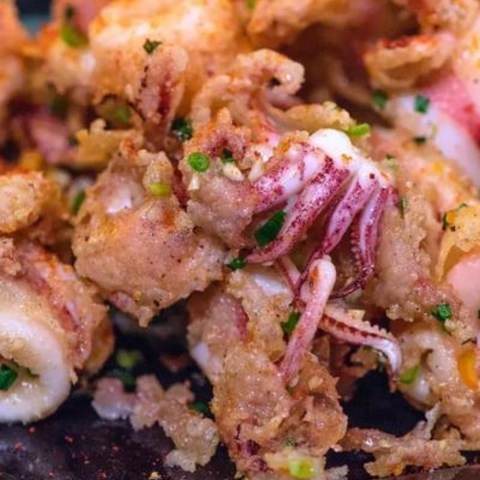 Fried fresh Calamari, photographed
