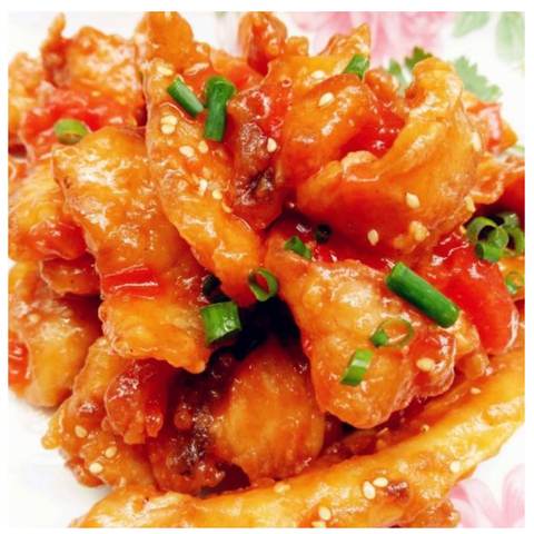 Fish fillet w. Sweet and sour sauce, photographed