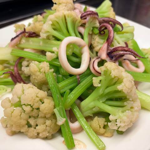 Squid & Cauliflower with Celery, photographed